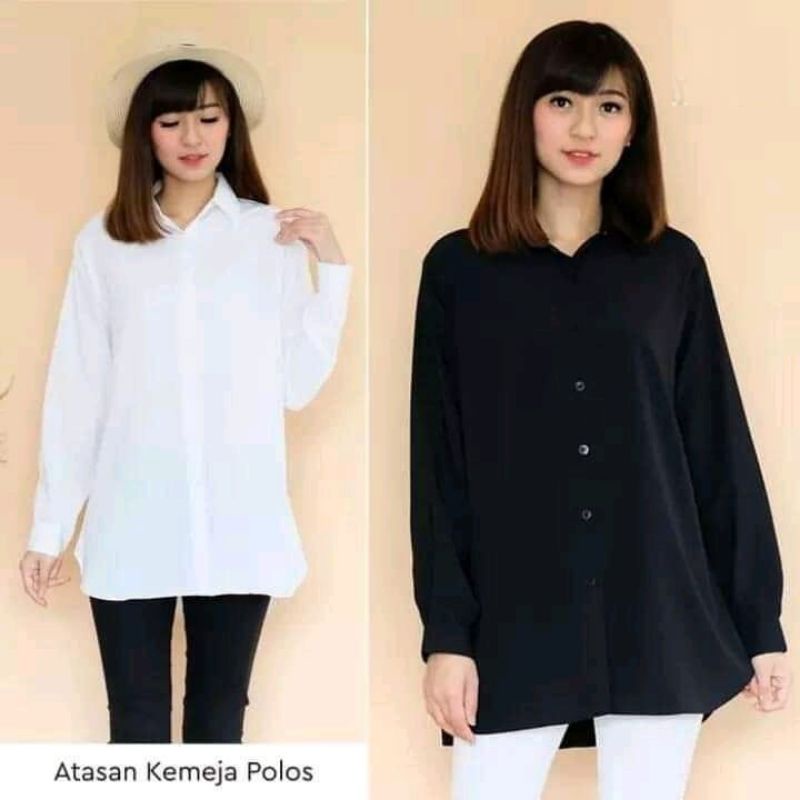 Kemeja wanita Casual Jumbo Lengan Panjang Polos Putih Basic Kerja Aurel Giovani