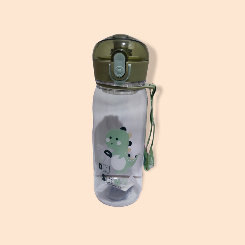 Botol Minum Anak Bening 580ml Karakter Lucu Dino Lion Rabbit Include Tali 913