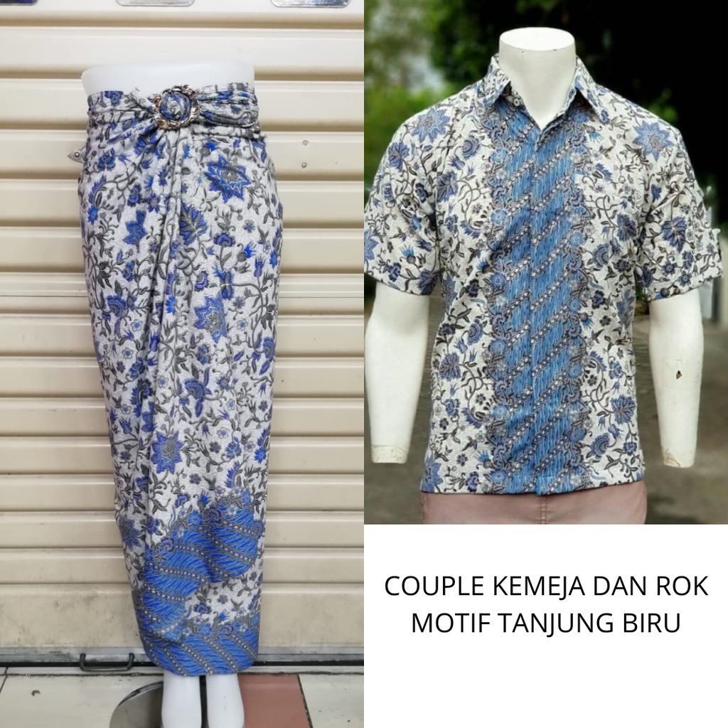 Setelan Couple Kemeja Dan Rok Lilit Bawahan Kebaya Motif Bugenvil