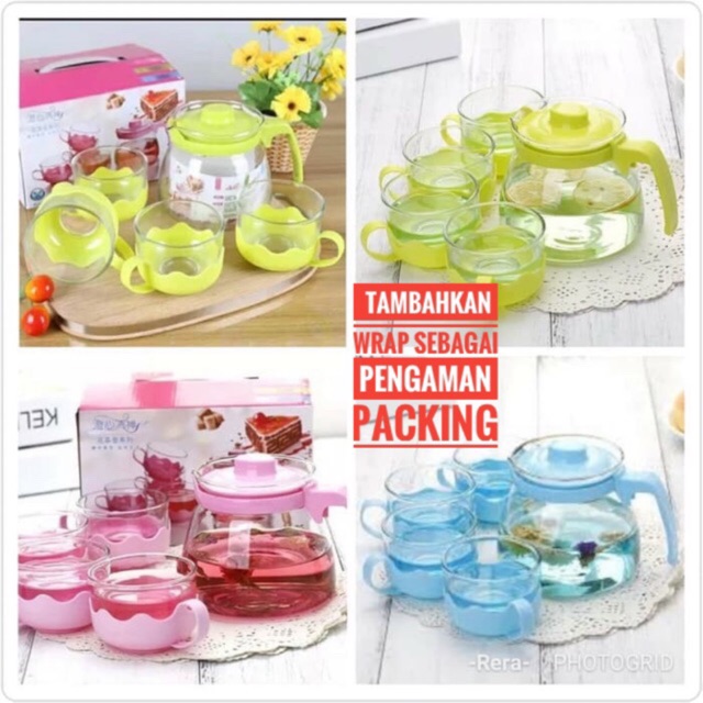  TEAPOT 5IN1 Tempat Minum Teh Teko Set Cangkir Gelas  Kaca  