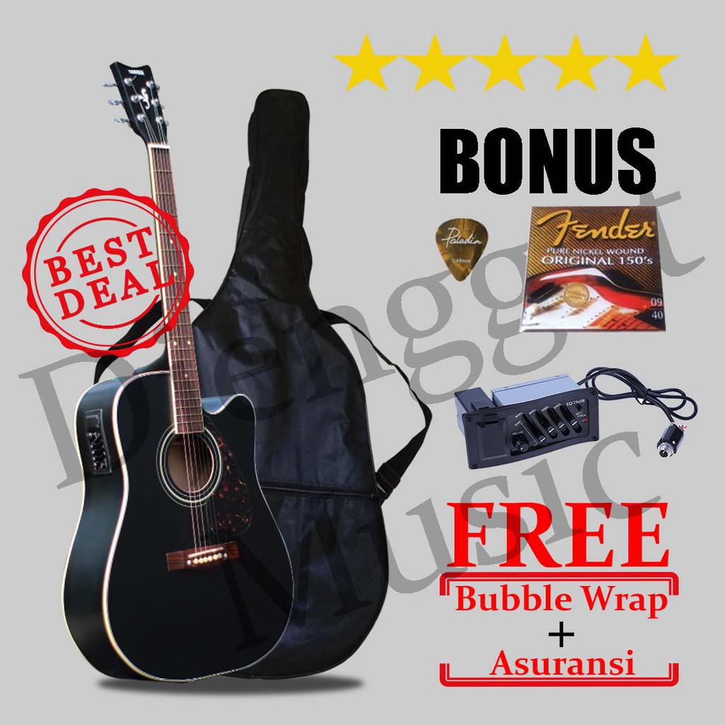 [PROMO] Gitar Akustik JUMBO Bisa Colok Elektrik EQ7545R Custom Fullset