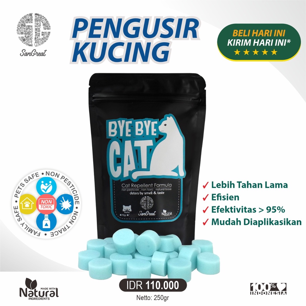 Alat pengusir kucing cat repllent anti kucing organik dan semprotan anti kucing penangkal kucing Terbaik Alami SanGreat Bye Bye Cat Gel 250 gr dan Spray 250 ml untuk mengusir kucing kampungliar bandel berak pup pipis sembarangan