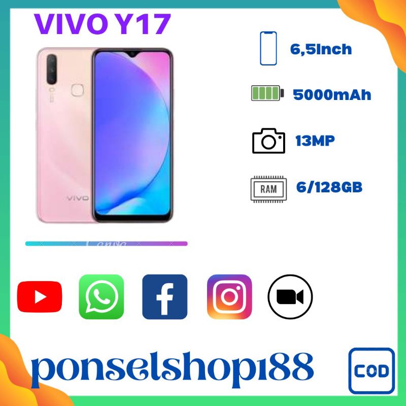 HP VIVO Y17 Ram 6/128GB baru 4G LTE Dual SIM Layar besar HD  handphone murah Android Smartphone  Fullset Garansi Toko