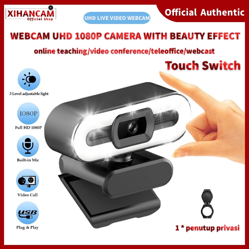 XIHANCAM 3-Level Led Ring Light Camera Laptop Usb Webcam 1080p Full Hd Web Cam Kamera Pc Komputer Desktop Kamera Webcam Laptop With Mic Live Streaming Ip Camera Usb Camera Zoom Meeting Kamera Laptop Untuk Zoom Kamera Laptop Usb Webcam Pc