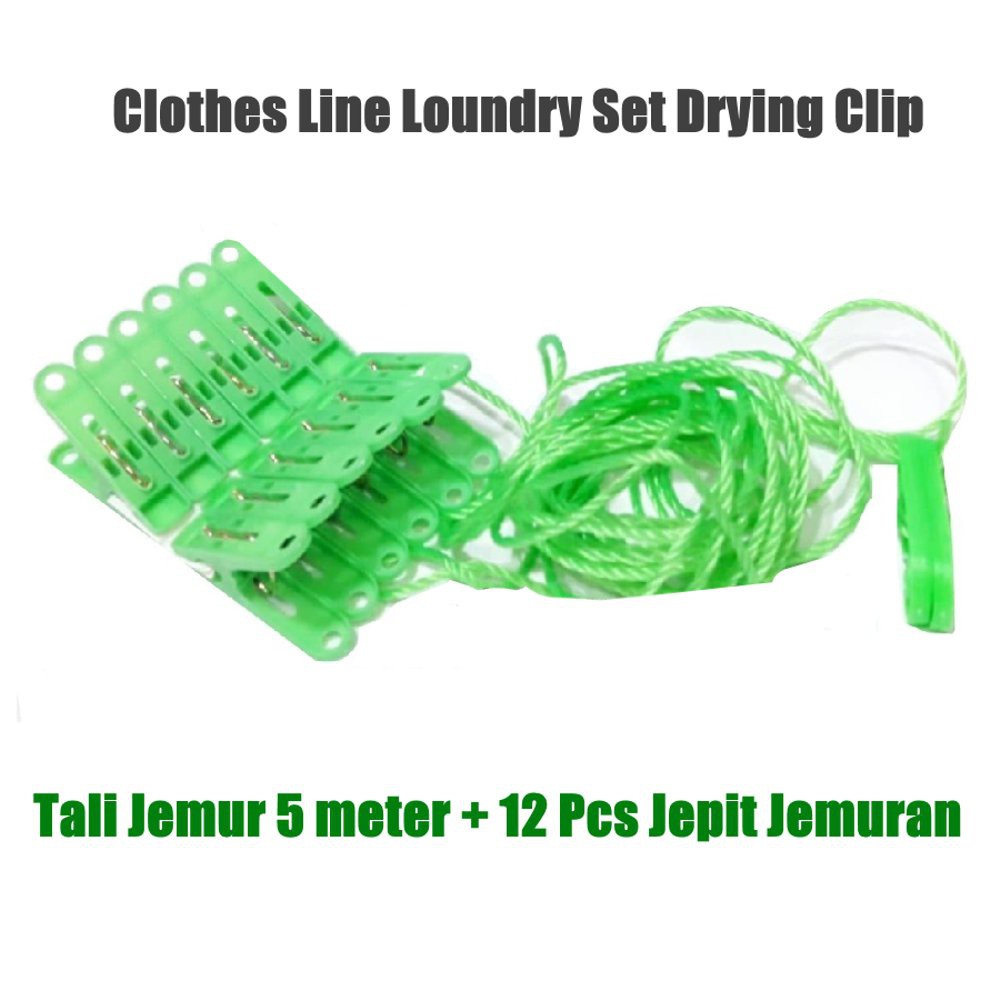 Tali Jemuran Nylon 5 meter + 12 pcs Jepit Jemuran