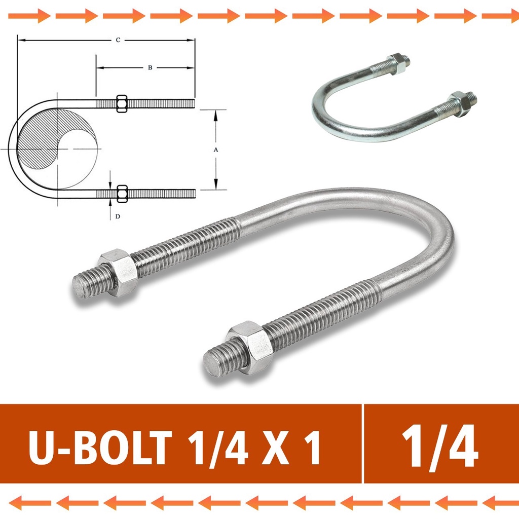 U-Bolt/ Klem Pipa Ukuran 1/4 X 1 Baut Mur U-Bolt