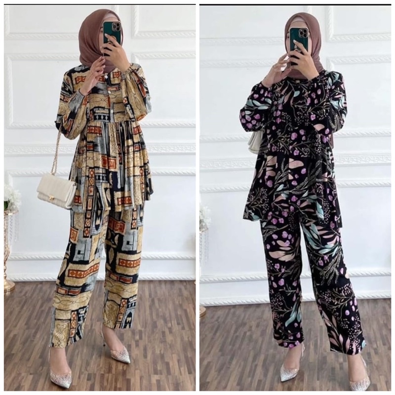 (RPA) ONE SET HYURA OVERSIZE BLOUSE KEMEJA ATASAN SET WANITA RAYON UNIQLO