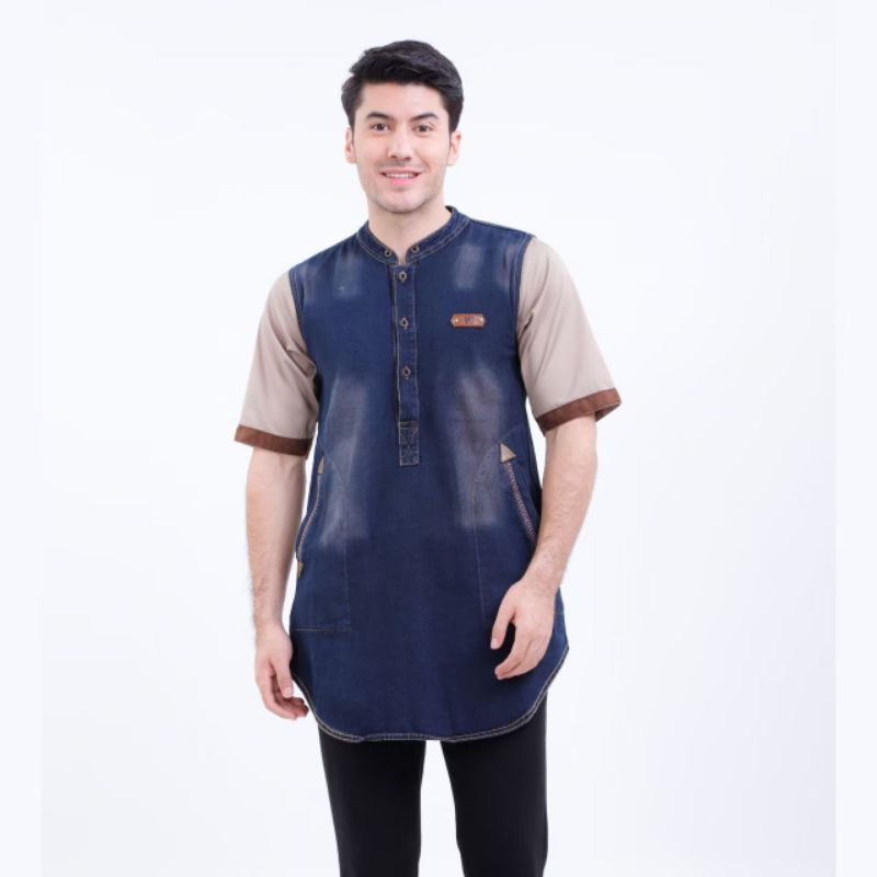 koko Levis pria lengan pendek/Koko denim pria raglan kombinasi lengan toyobo original progresman nya