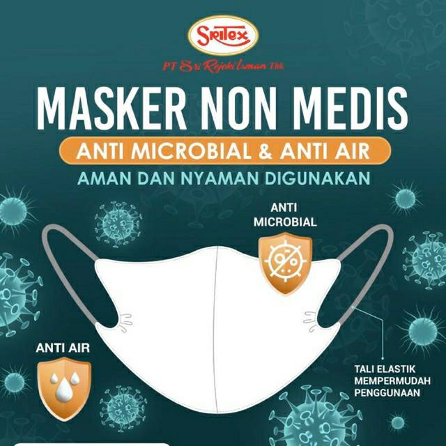 Fourfashion masker Sritex non medis anti microbial &amp; anti air/ percikan dapat dicuci