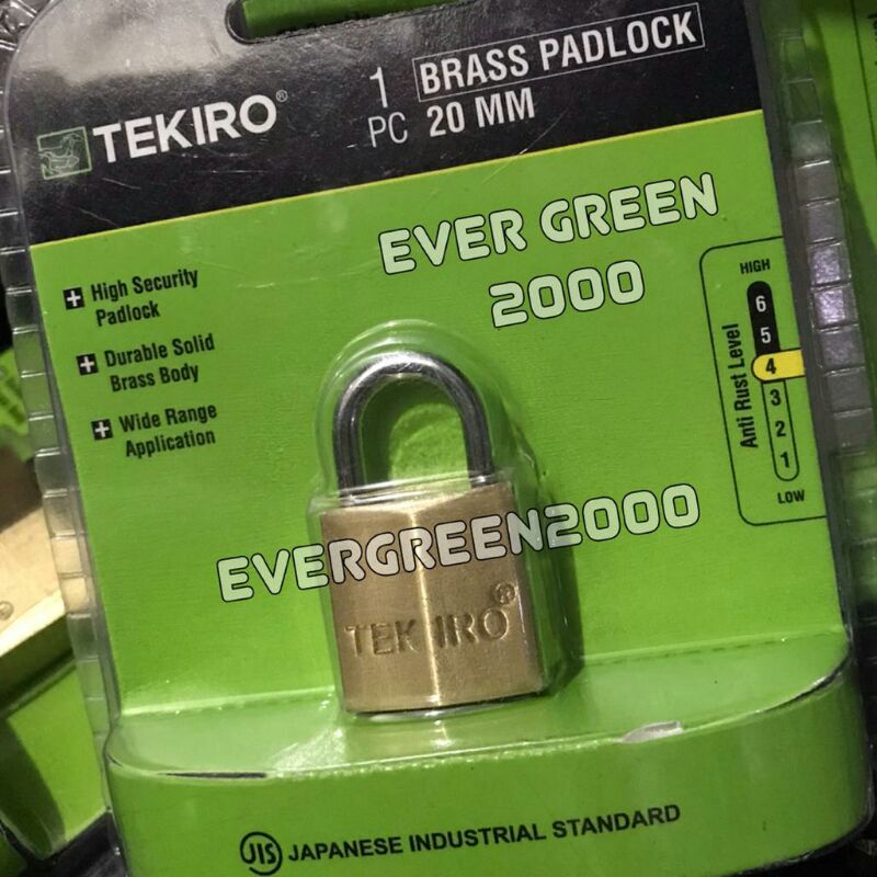 Gembok Kuningan 20 mm TEKIRO - Kotak 20 x 20 mm - Tinggi Total 35 mm - model Anak Kunci Tipis/Safety