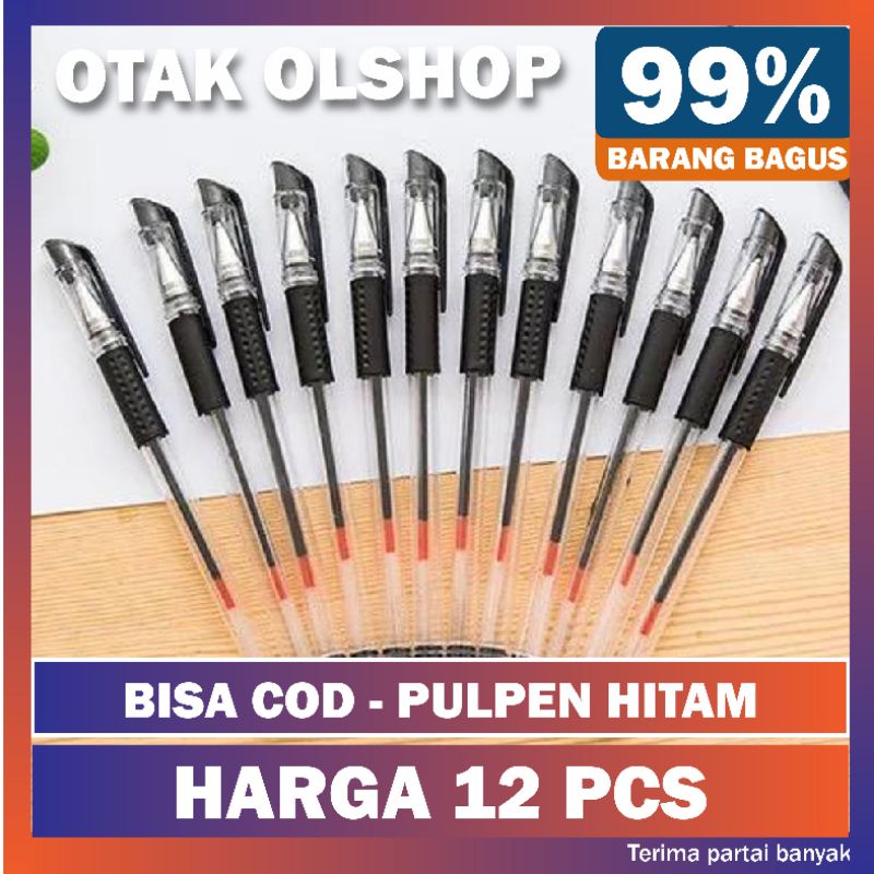 Pulpen gel hitam ISI 12pcs - Pulpen hitam khusus hitam - pen pena pulpen hitam