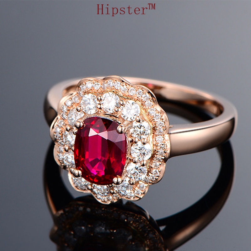 New Hot Sale Exquisite Luxury Inlaid Ruby Flower-Shaped Full Diamond Ring