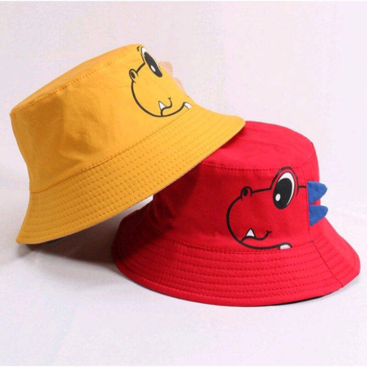 Topi Anak Dino Bucket Usia 1 - 5 Tahun Bucket Hat Motif Dinosaurus Topi Anak Cewek - Cowok Motif Lucu Bucket Hat Dino Topi Anak RImba