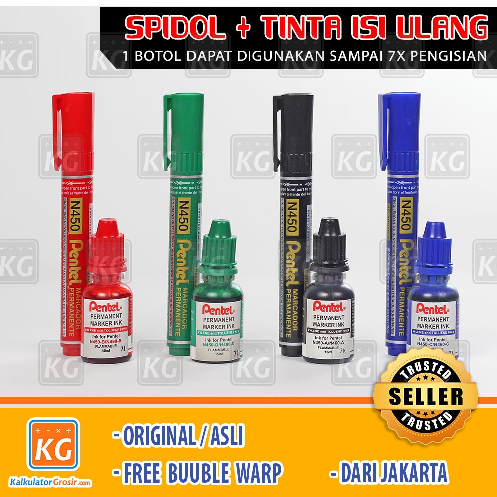 Spidol Permanen / Permanent Marker Pentel N450 Asli Jepang Refillable Spidol + Tinta Isi Ulang