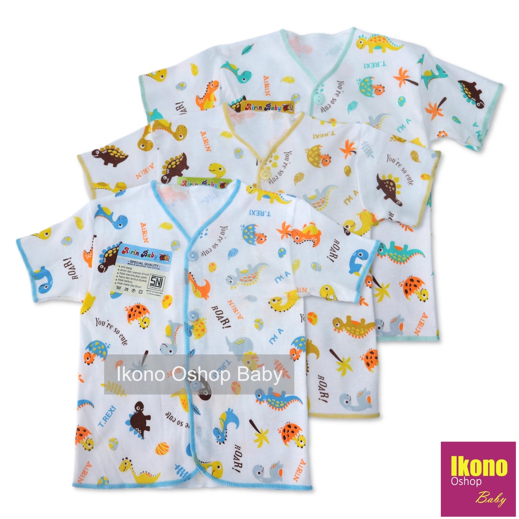 Ikono 3 Pcs Baju Bayi Newborn Lengan Pendek Putih Motif Printing Airin-1