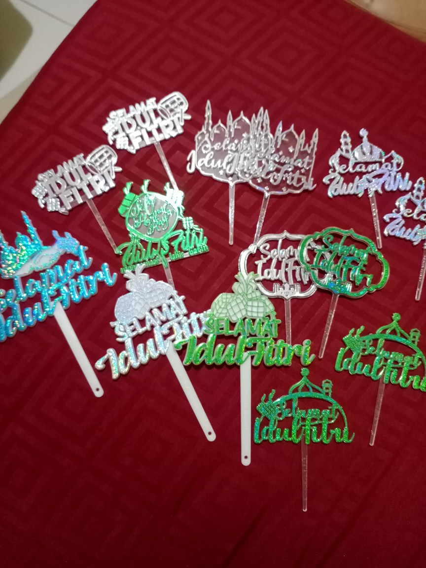 Ti-0137-f Cake Topper Tulisan Idul Fitri Lebaran Biru