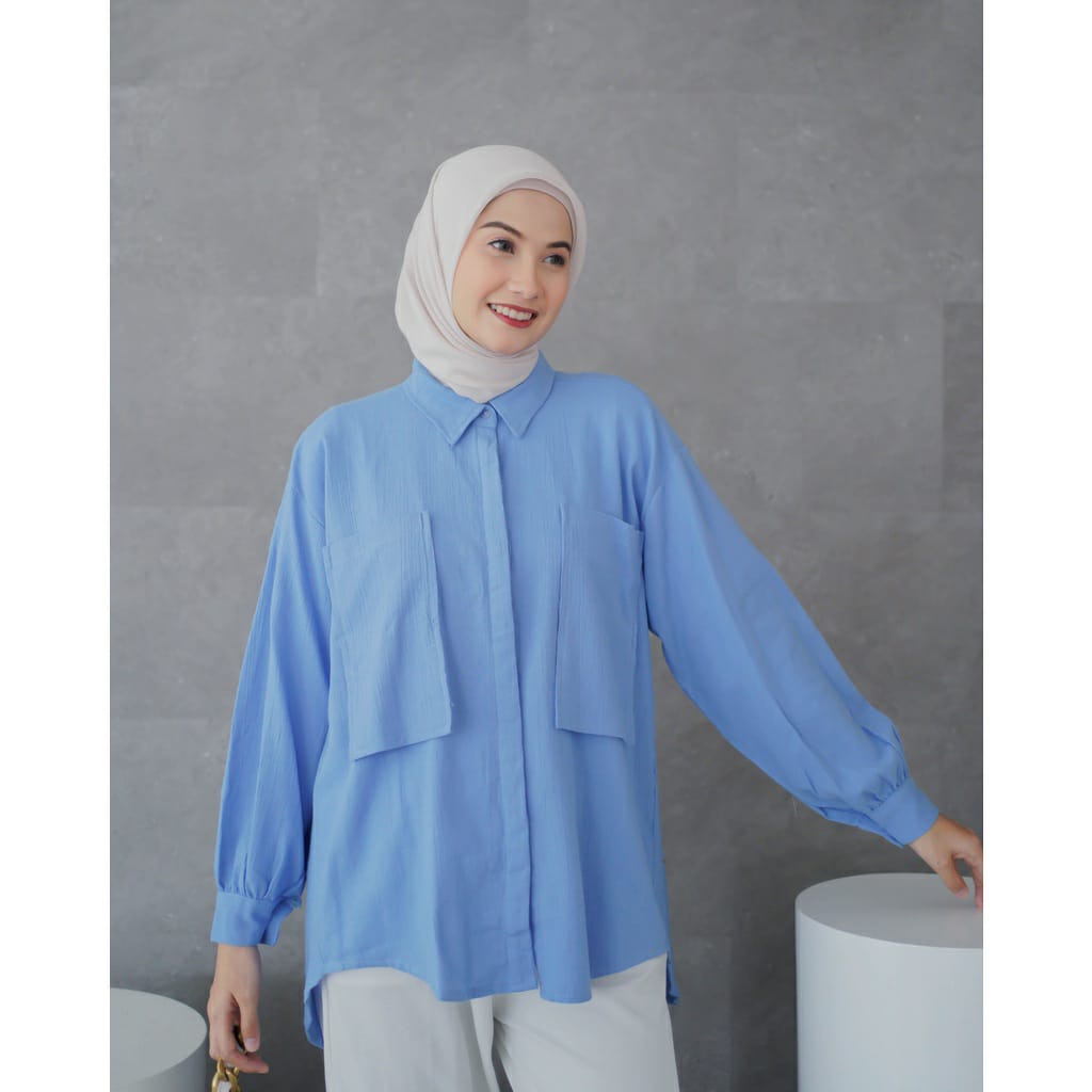 Kemeja Linen Oversized - Kemeja Linen Cringkle - Kalina Cringkle Shirt