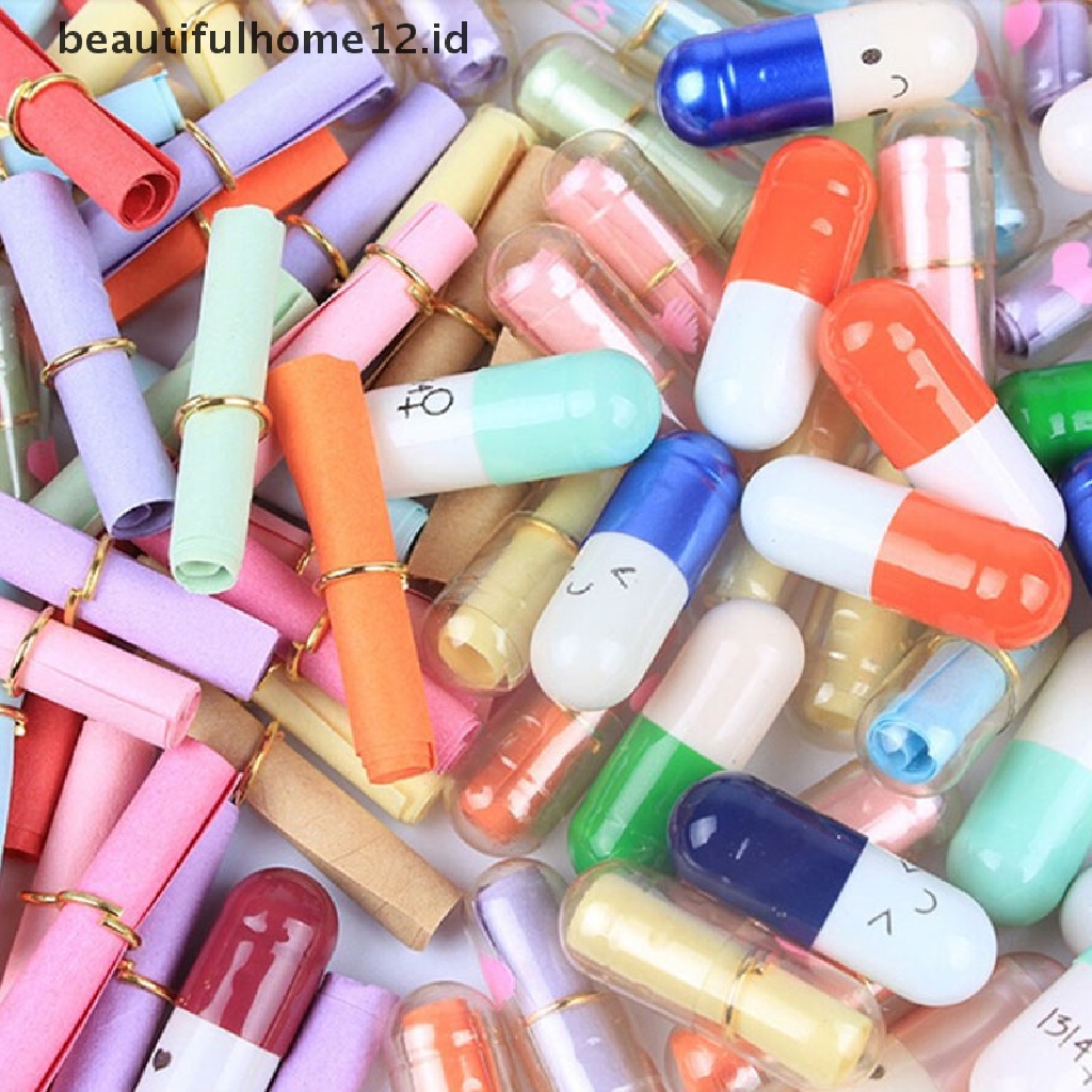 【beautifulhome12.id】 50 Pcs Message in a Bottle Capsule Letter Cute Love Friendship Half Color Pills .