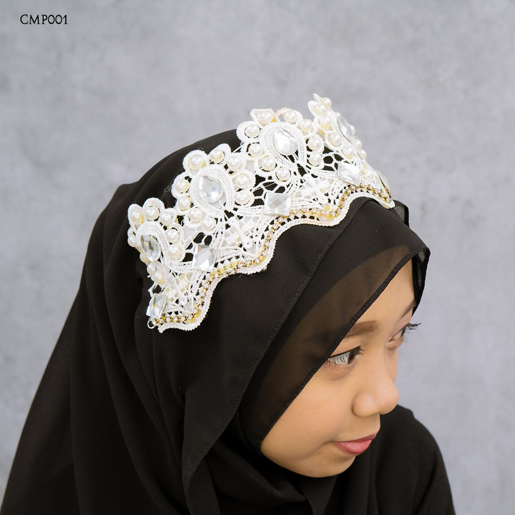 [STOCK TERBATAS] CROWN MAHKOTA PENGANTIN HIJAB EXCLUSIVE BROKAT WHITE CMP001