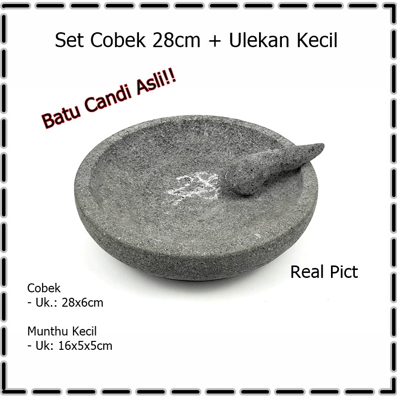 Set Cobek 28cm + Ulekan Batu Candi Asli