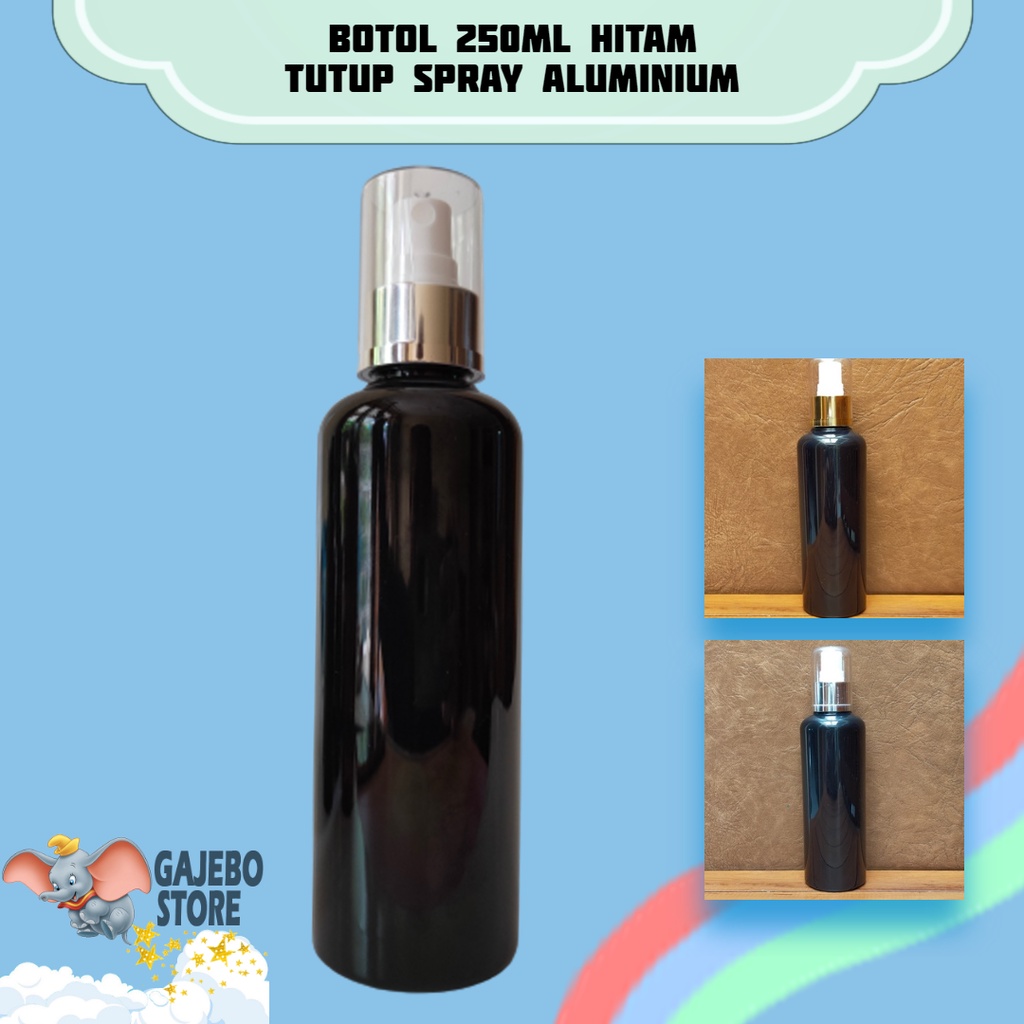 BOTOL 250ML HITAM SPRAY GOLD SILVER FULLCAP N24 / BOTOL SPRAY GOLD SILVER FULLCAP 250ML HITAM
