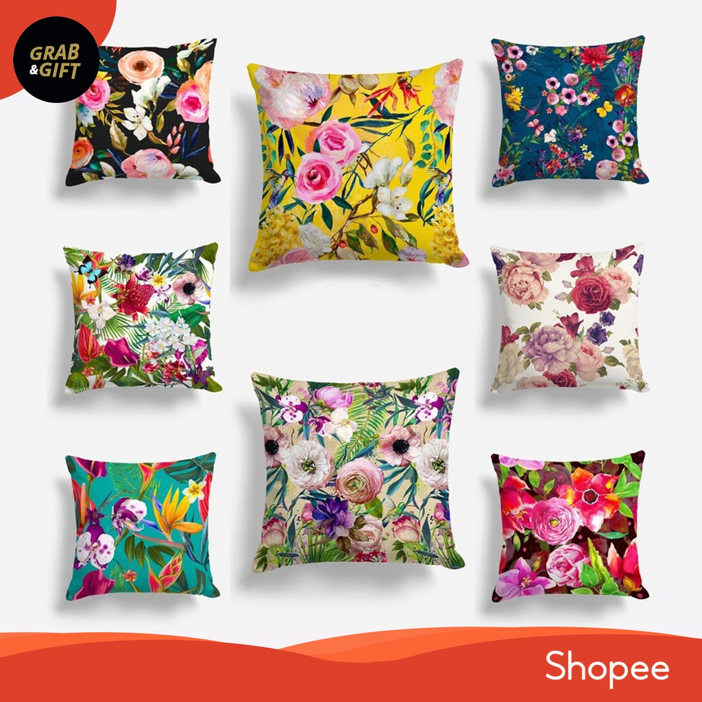 Bantal Sofa Motif Floral 40x40 cm Flower Bunga Cushion Pillow