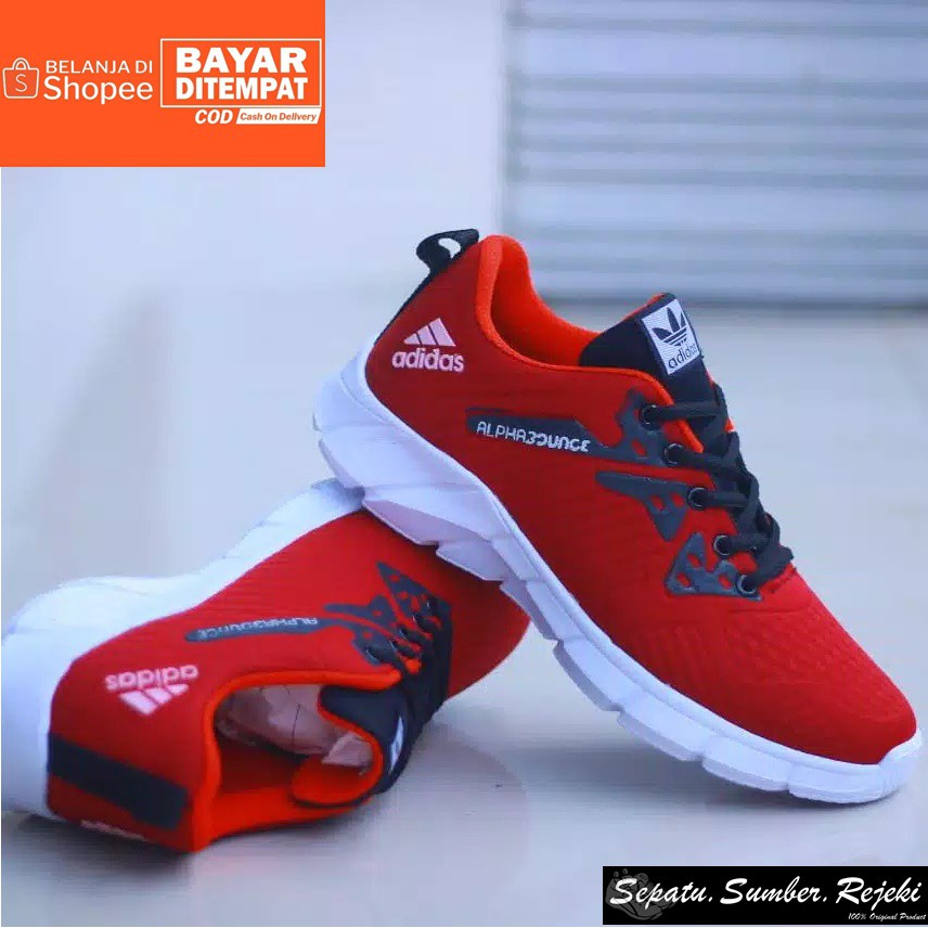 BIG SALE Sepatu Sneakers Olahraga Pria Outdoor / Sepatu Adidas Alphabounce Merah Running Gym Fitness