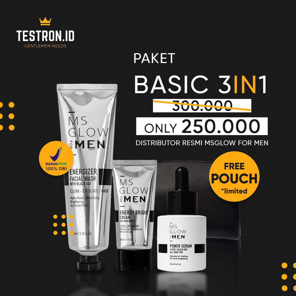 MS GLOW MEN Paket Basic Paket Maskulin MS GLOW MEN Facial Wash Serum Bright Cream & Maskulin Lotion 