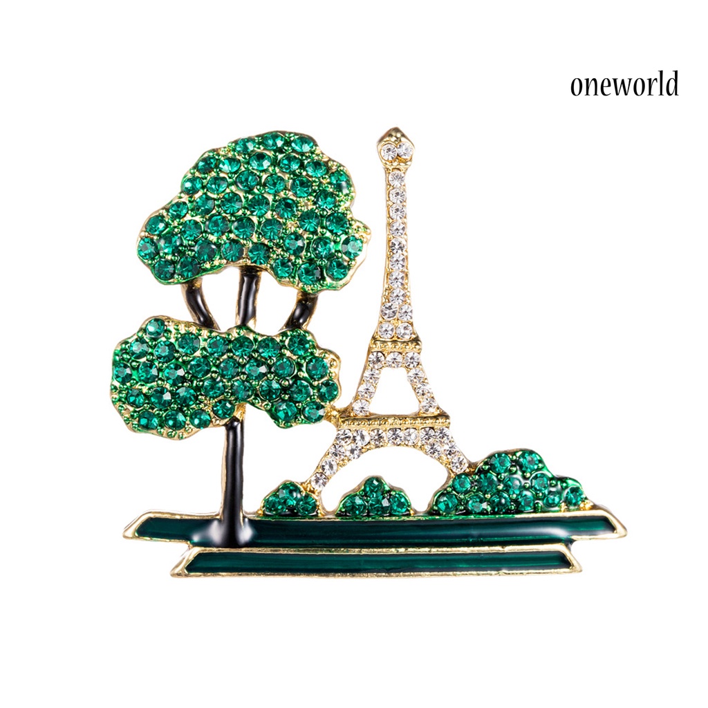 OW@ Ladies Eiffel Tower Tree Design Rhinestone Decor Brooch Pin Fashion Jewelry Gift