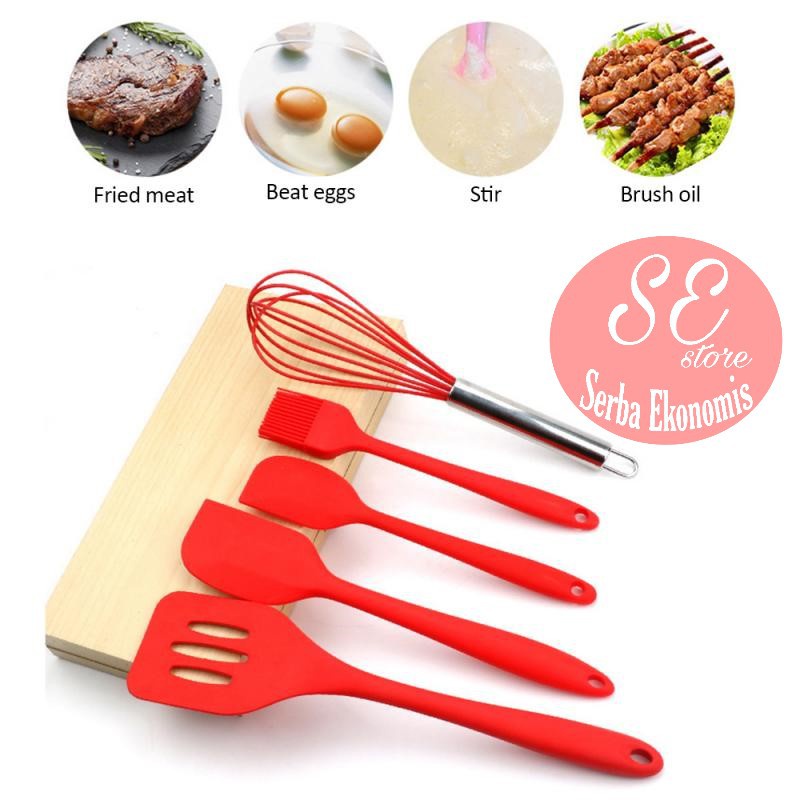 Silvertech 1 set Silikon spatula isi 5 Spatula Cooking BPA- Set Aneka Warna By Serba Ekonomis