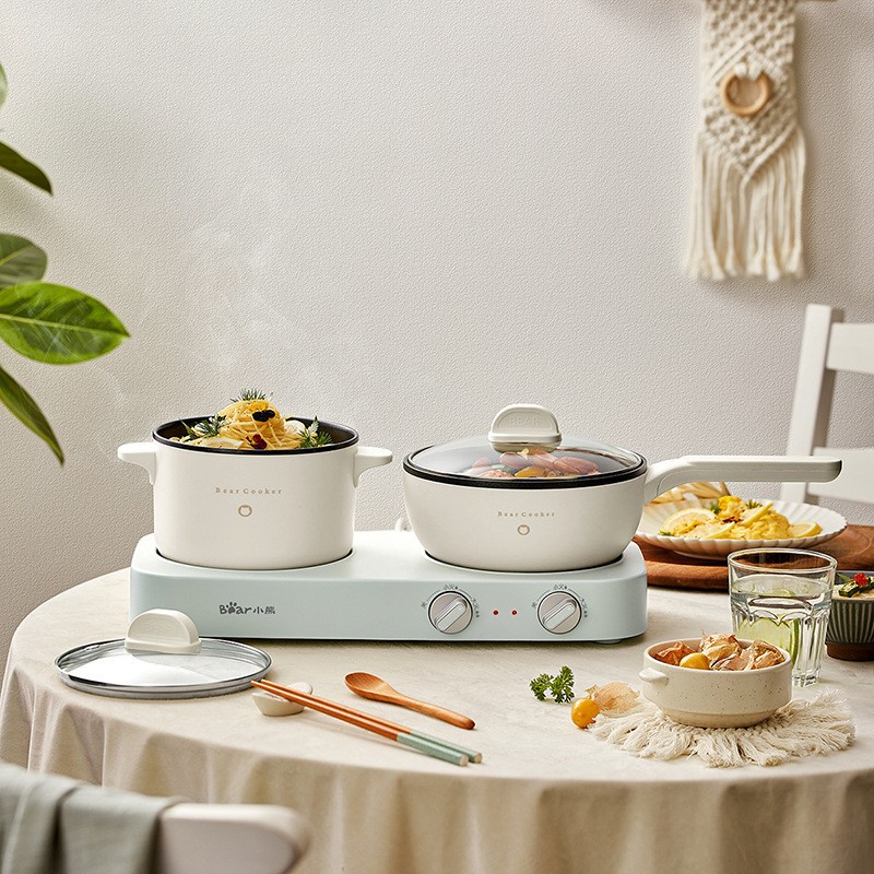 Bear Electric Stove Set /Kompor Listrik Set DRG-E12J1 (Kompor, panci & wajan) warna Putih Beige & Bi