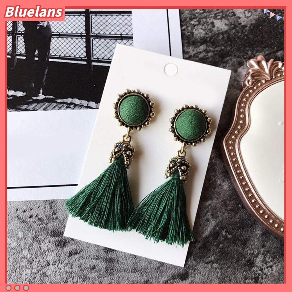 Bluelans Anting Stud Rumbai Bentuk Bulat Gaya Vintage Untuk Wanita