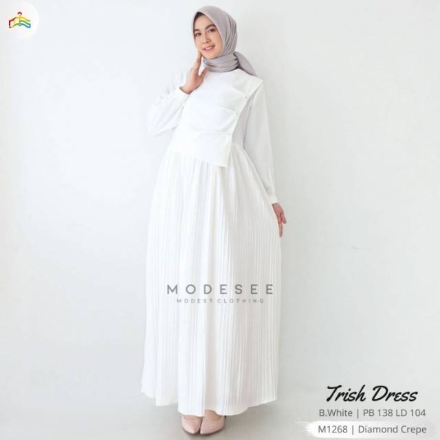 Modesee Gamis Putih Polos Trish Wanita Muslimah M1268, Gamis Umroh Haji, Gamis Warna Putih Polos