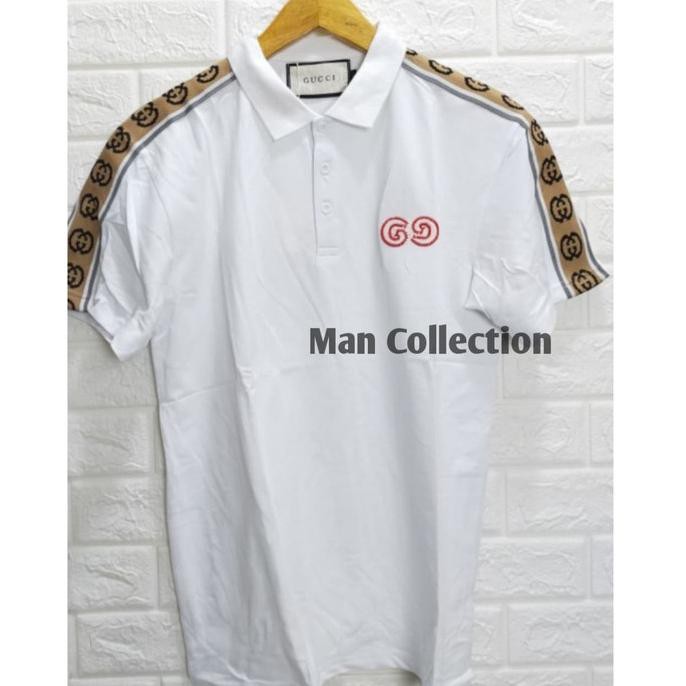 Best Quality Kaos Pria Trendy♎ kaos kerah Gucci premium quality |G04 - Putih, M MURAH