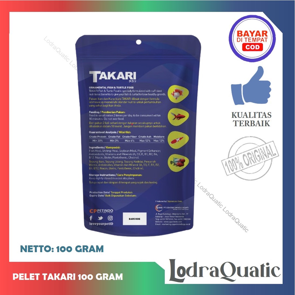 {PELET TAKARI 100 GRAM} PROMO MURAH MAKANAN PELET IKAN HIAS TAKARI 100 GRAM FISH FOOD PELET CUPANG GUPPY KOI PELET IKAN GUPPY PELET KURA KURA PELET IKAN KOKI PAKAN IKAN HIAS PAKAN KURA KURA