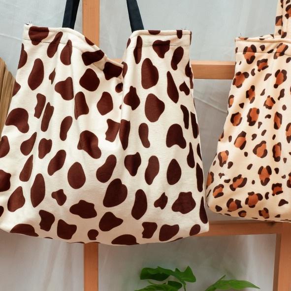 ☀ Tas totebag motif bulu bludru macan leopard wanita / tas hewan ➳