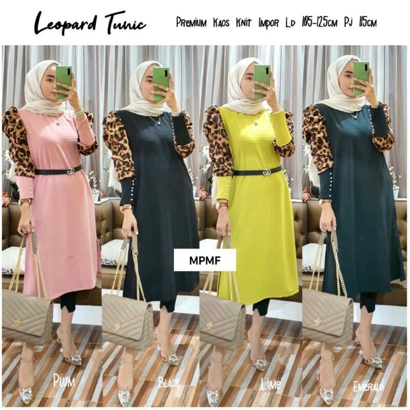 Atasan Tunik Leopard Tunik By MPMF Premium Kaos Knit Import LD 125