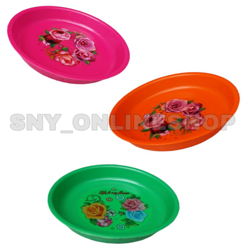 Nampan Motif Bunga / Nampan Bulat Plastik 30cm Panda Star