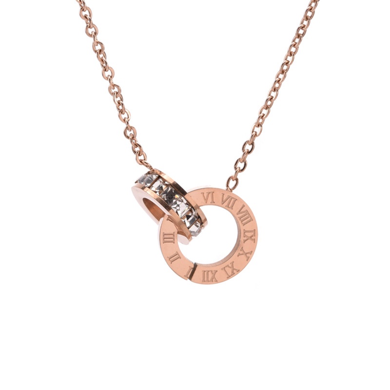 Kalung Model Cincin Ganda,Bahan Titanium Steel,Tidak Pudar Dan Alergi,Rose Gold