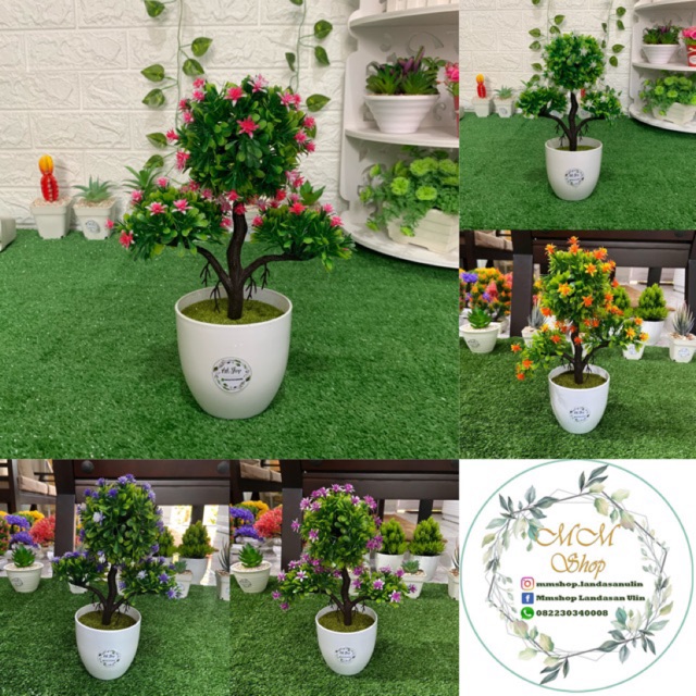 TANAMAN BUNGA BONSAI HIAS POT TANAMAN HIAS DEKORASI RUMAH  DAN BUNGA PLASTIK PALSU IMITASI
