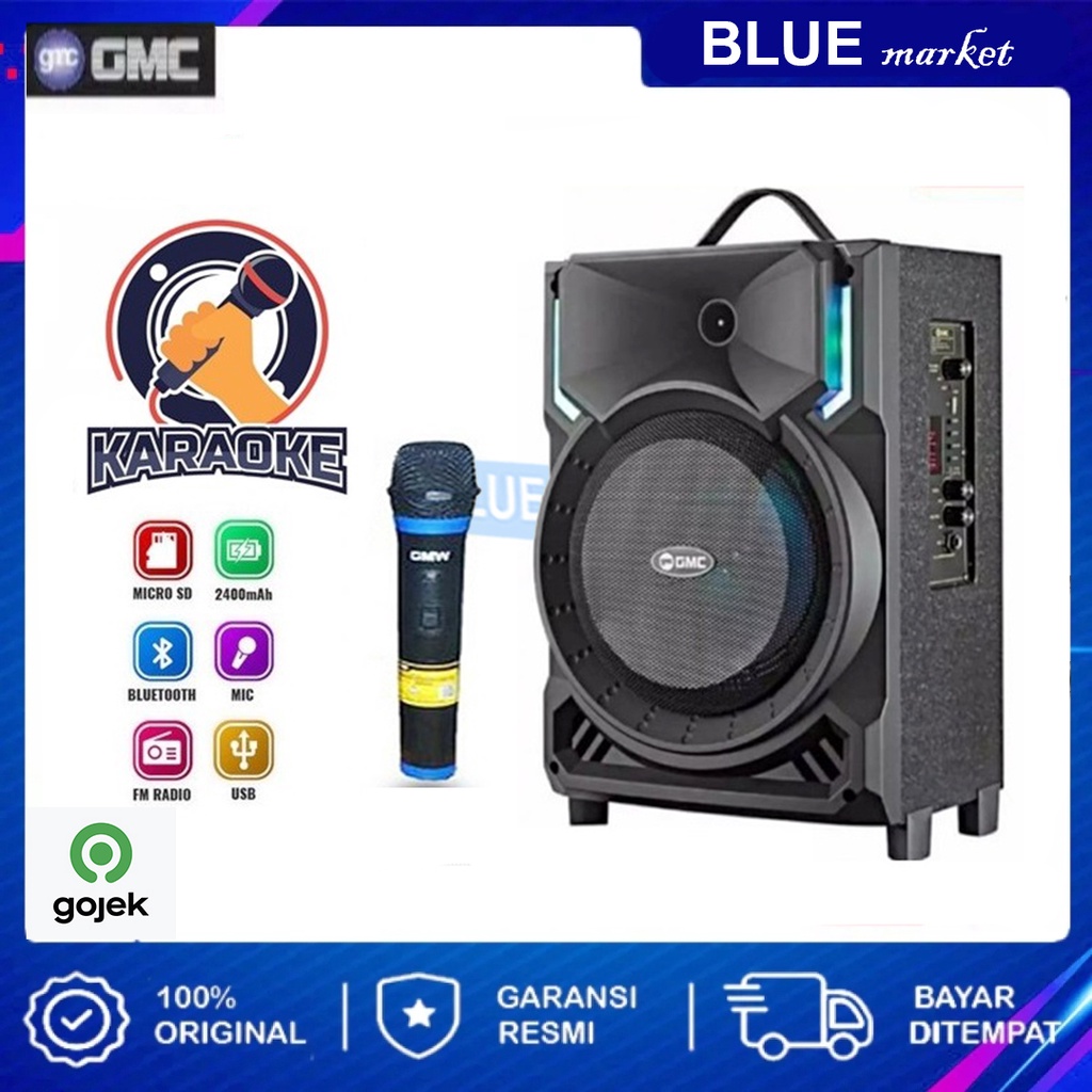 Speaker Bluetooth Portable GMC 897H 8 inch SNI Karaoke Termasuk Mic Wireles Super Bass 897 H
