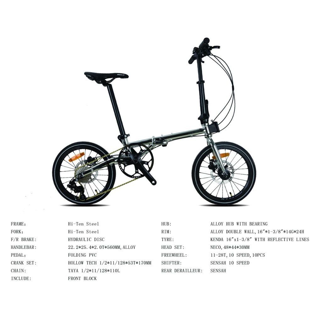 Sepeda Lipat 16 Inch Racello Nobit New Steel Hi-Ten 10 Sp Hydraulic