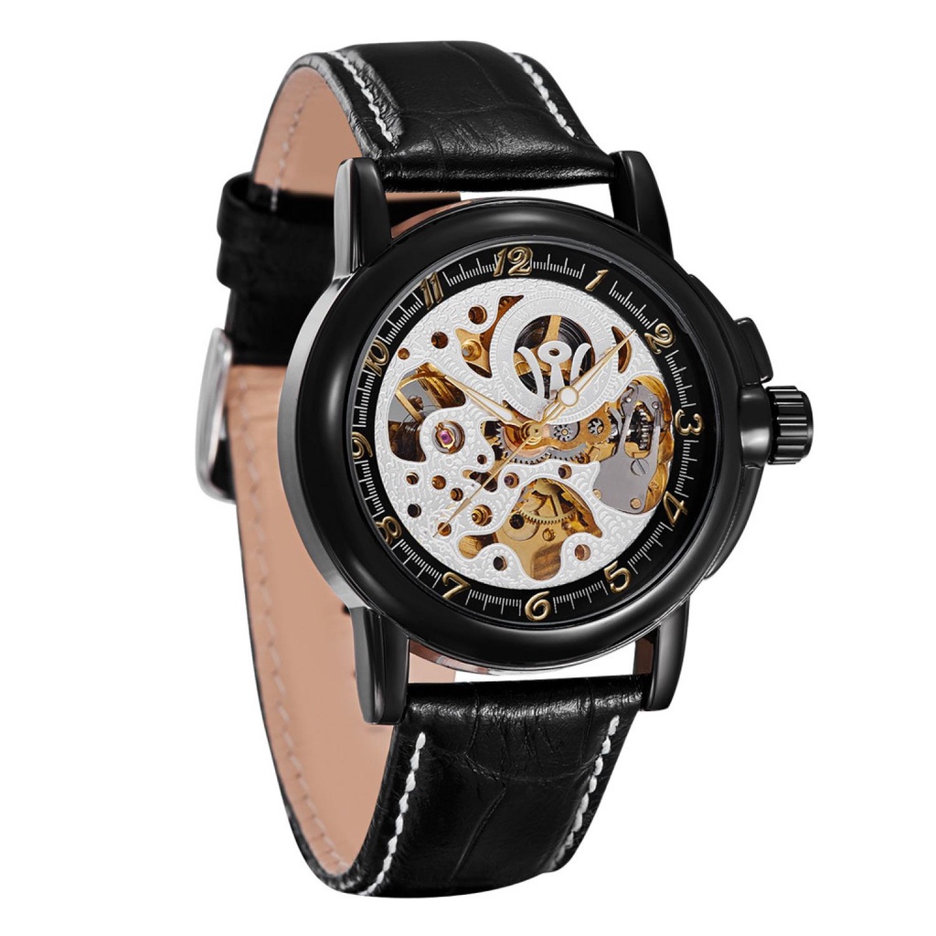 Ouyawei Skeleton Leather Strap Automatic Mechanical Watch - OYW1039 Ori Murah Keren