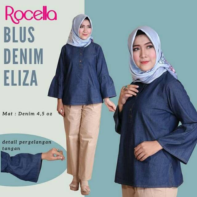 Blus Denim Eliza/Pakaian Wanita Baju Kerja Wanita Blouse Denim/Baju Wanita Denim/Atasan Wanita Blus
