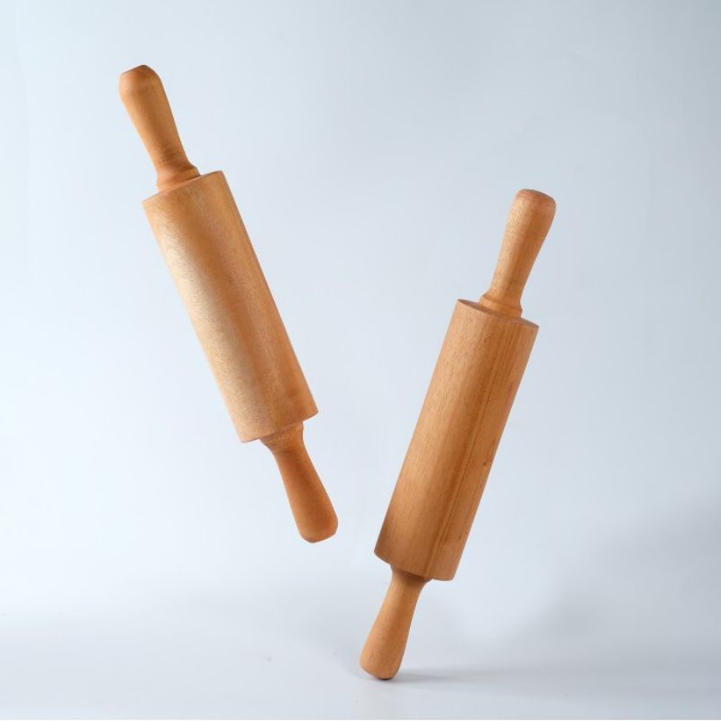 Penggiling Adonan Kayu Pegangan - Wooden Rolling Pin with Handle (Homliv)