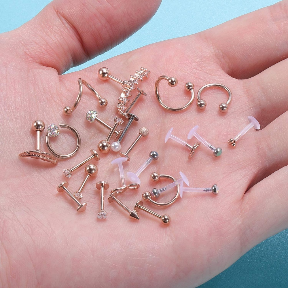 1 Set 16G Cartilage Earrings Tragus Earring Surgical Steel Lip Rings Conch Rook Daith Piercing Jewelry Crystal Lip Rings