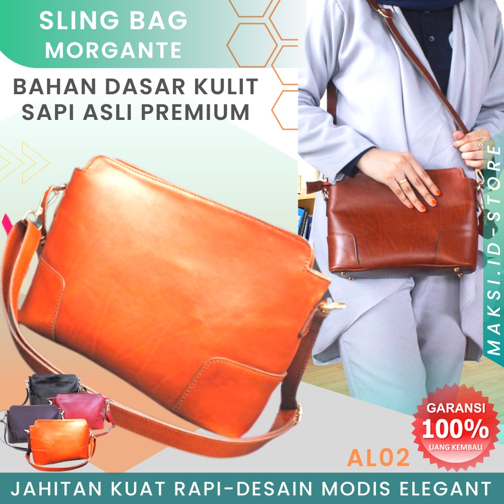 Tas Selempang Kulit Wanita Asli Tas Slempang Wanita Kulit Cewek AL02 Morgante Sling Bag Fungsional KULIT SAPI ASLI ALICE LEATHER GARANSI ORIGINAL