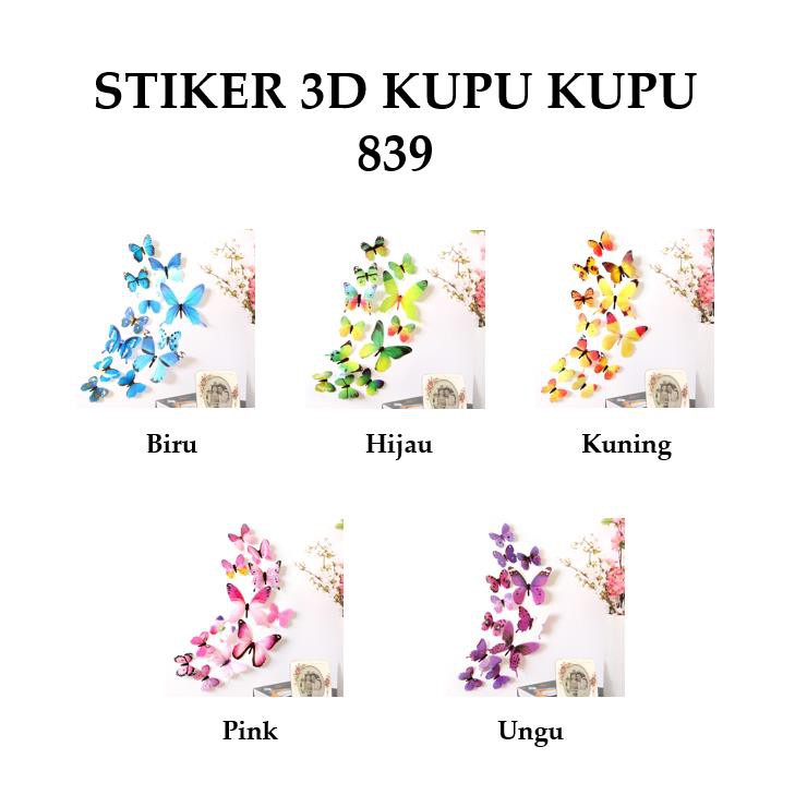 Grosir - 839(12PCS) Stiker Dinding 3D Motif Kupu-Kupu / Dekorasi Dinding Rumah / Butterfly Sticker