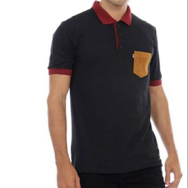 PREMIUM Kaos polo saku hitam merah