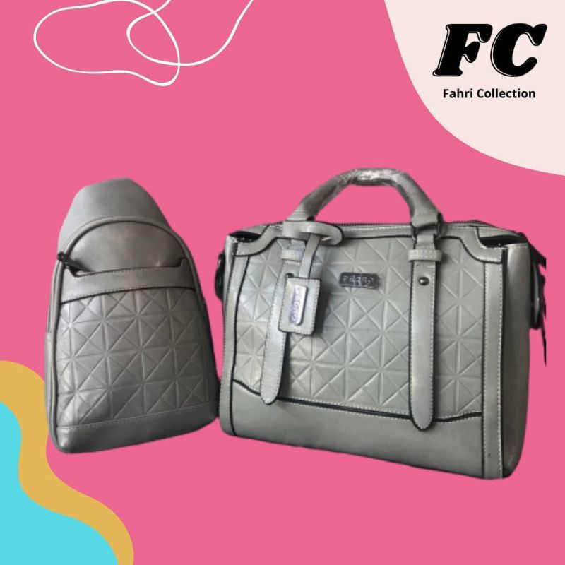 Tas Fashion Wanita Tas Gray Pedro + Bonus Sling Bag Mini